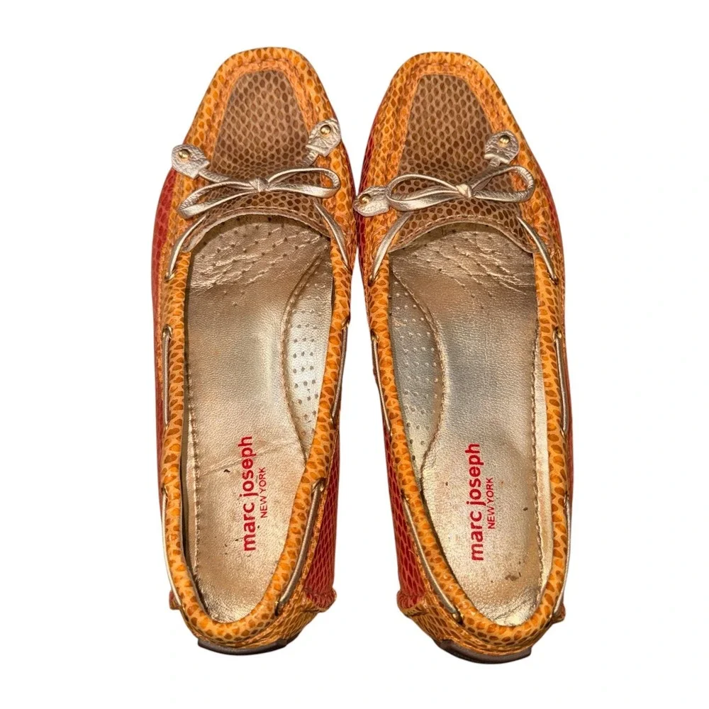 Marc Joseph Cypress Hill Mosaic Womens 7.5 Pre-Owned Loafers Orange Snakeskin